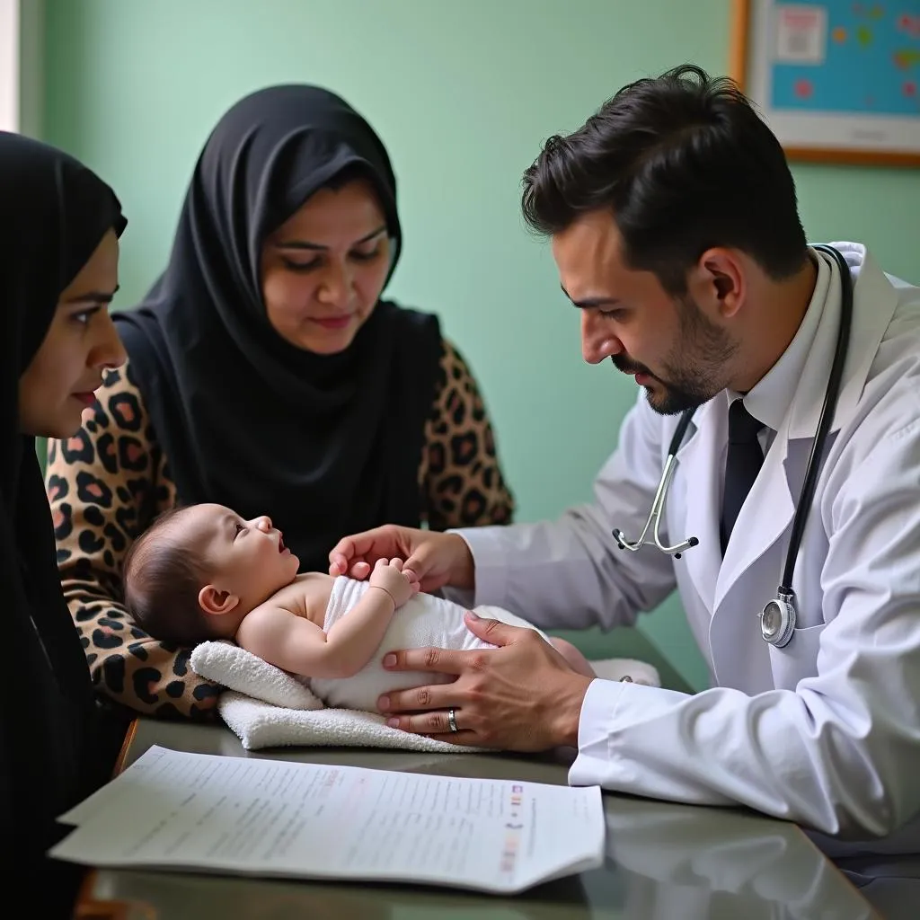 Pediatrician examining a baby in Pakistan