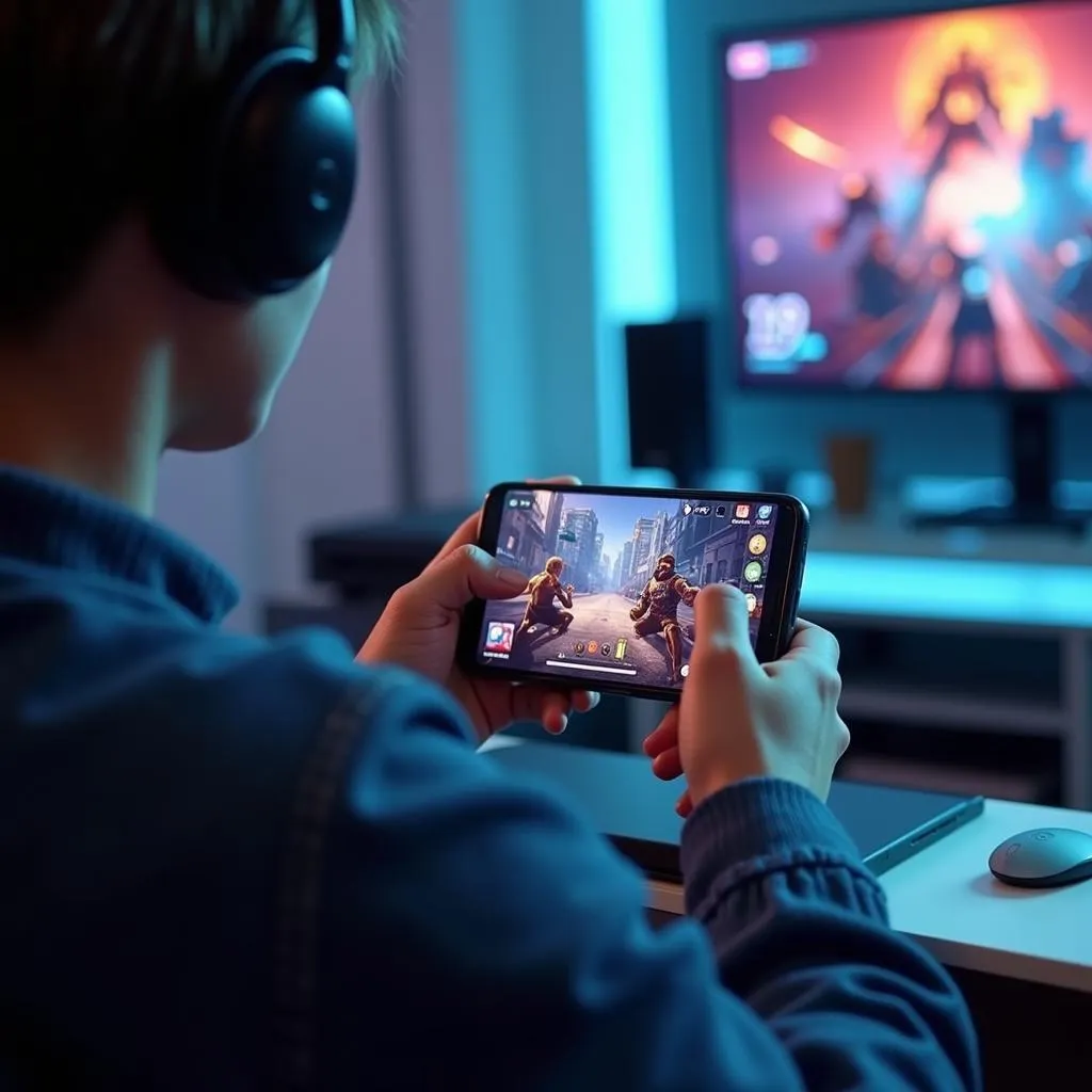 A person using the Poco F3 for mobile gaming