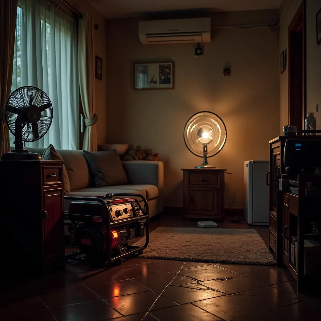 Petrol generator powering appliances in a Pakistani home