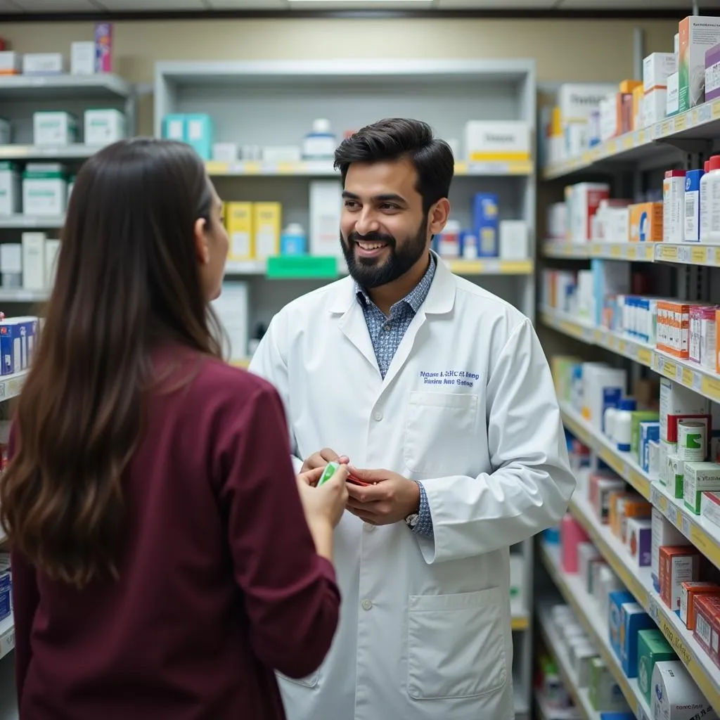 Pharmacist helping a customer in Pakistan