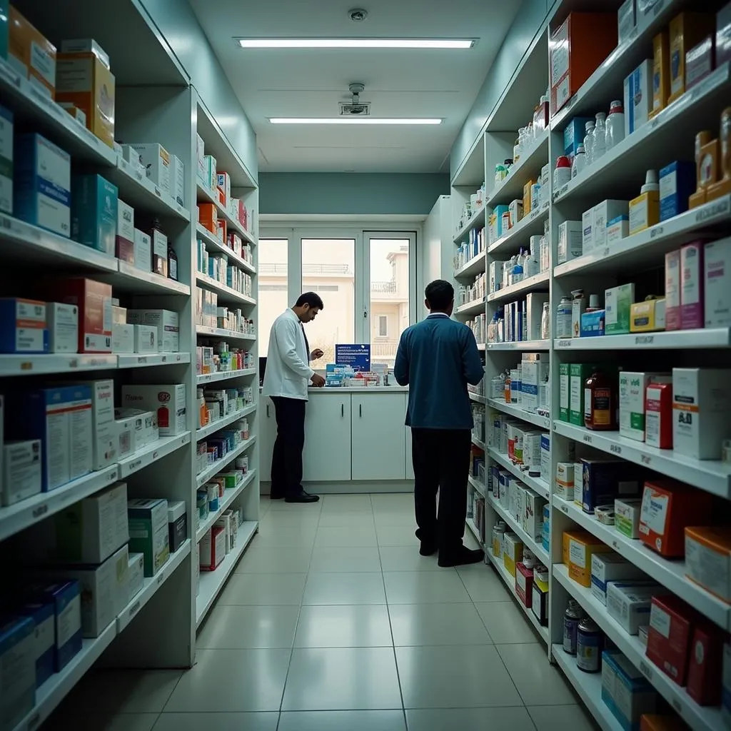 Interior of a pharmacy in Pakistan