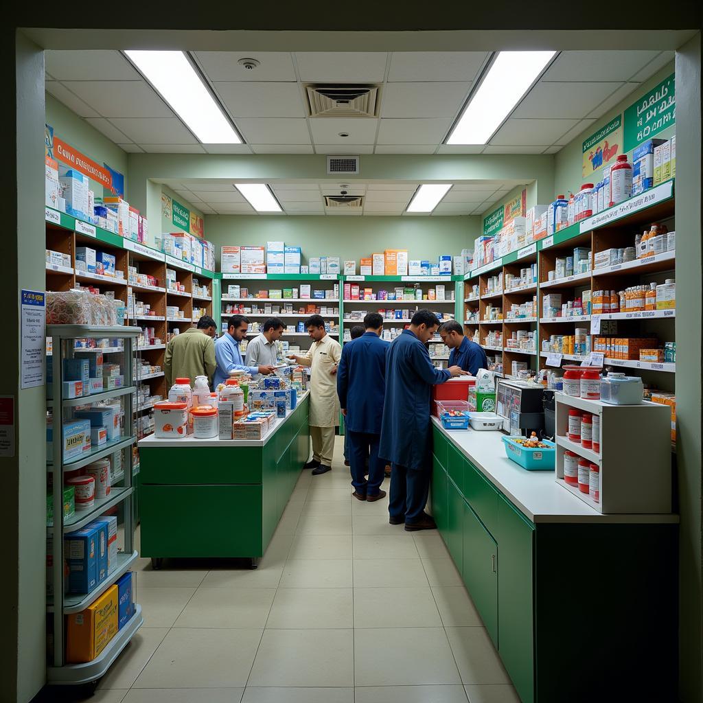 A bustling pharmacy in Pakistan