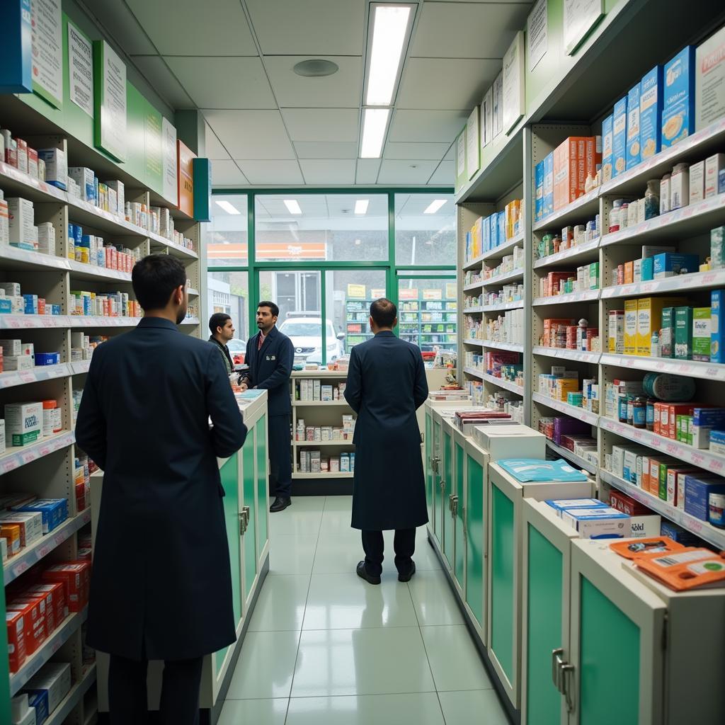 A bustling pharmacy in Pakistan