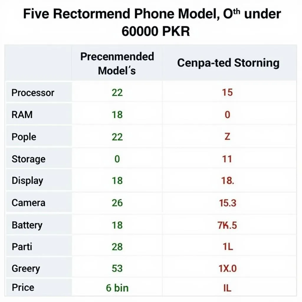 Comparison table of key specs for phones under 60000 PKR