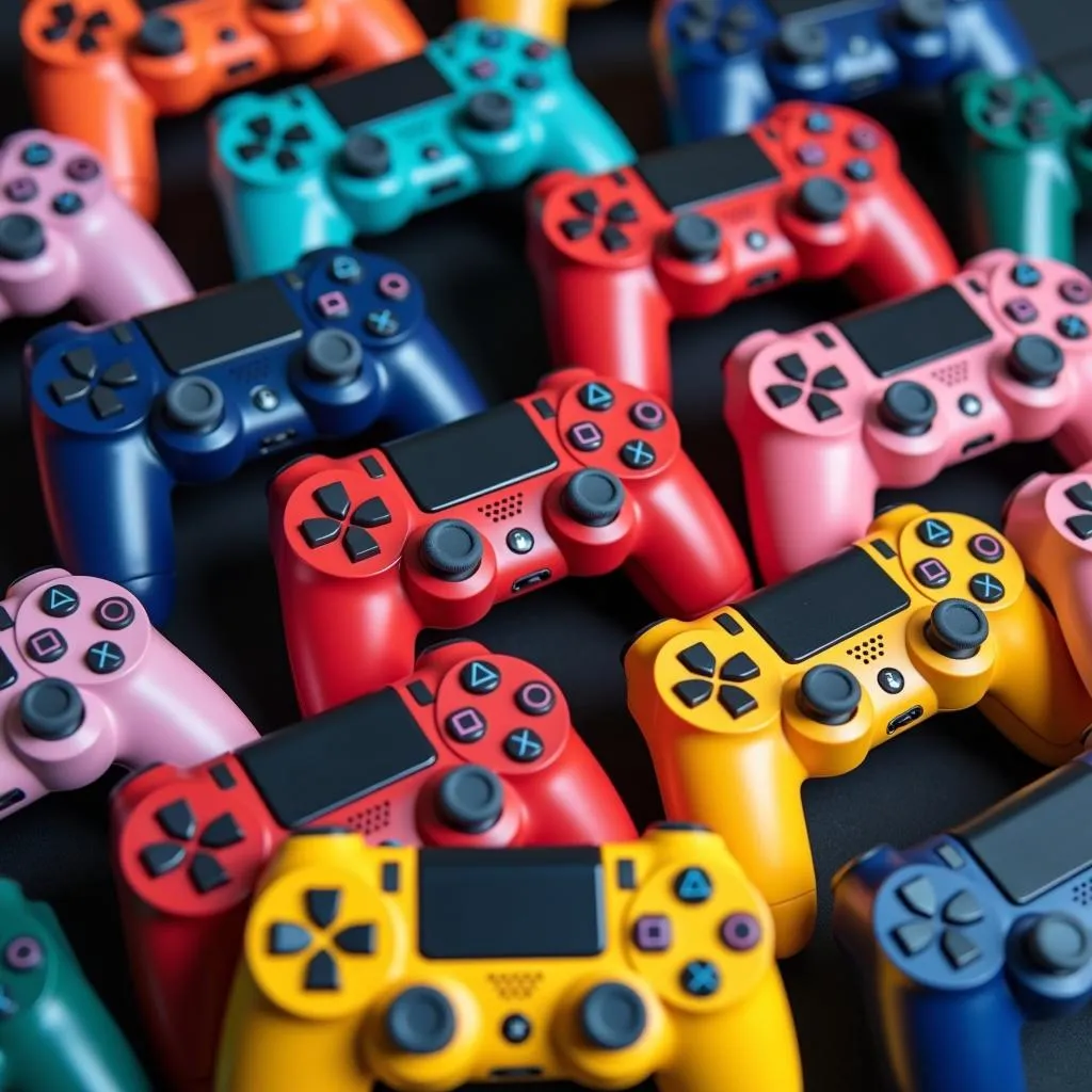 PlayStation DualShock 4 controllers in various colors