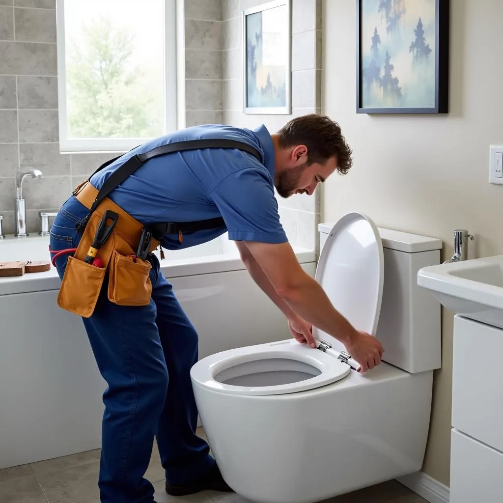 Plumber Installing Concealed Commode