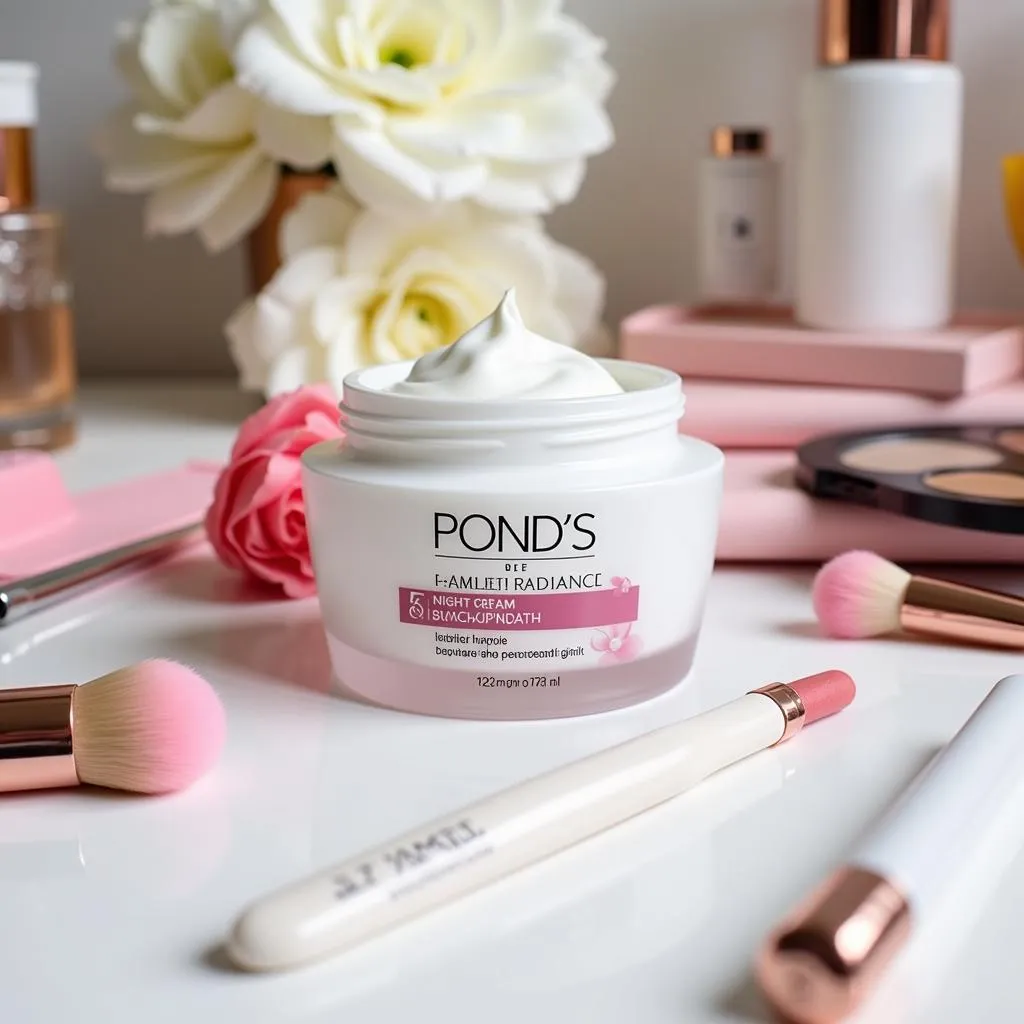 Ponds Flawless Radiance Night Cream on a dressing table