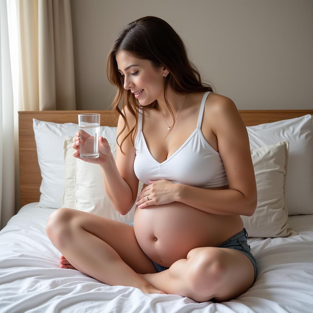 Pregnant woman taking magnesium supplement