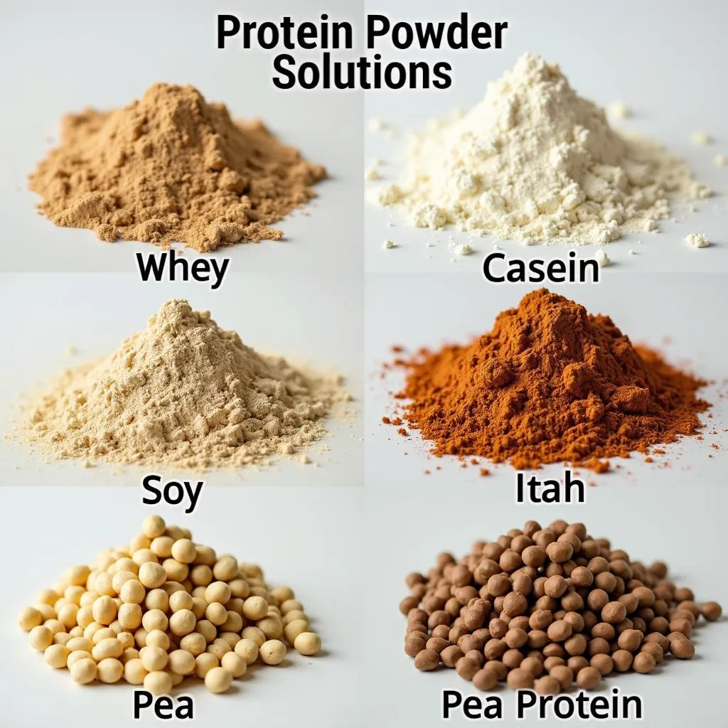 Different types of protein powder on a table