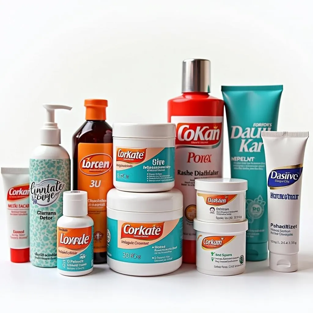 Different types of rashes creams displayed on a shelf in Pakistan