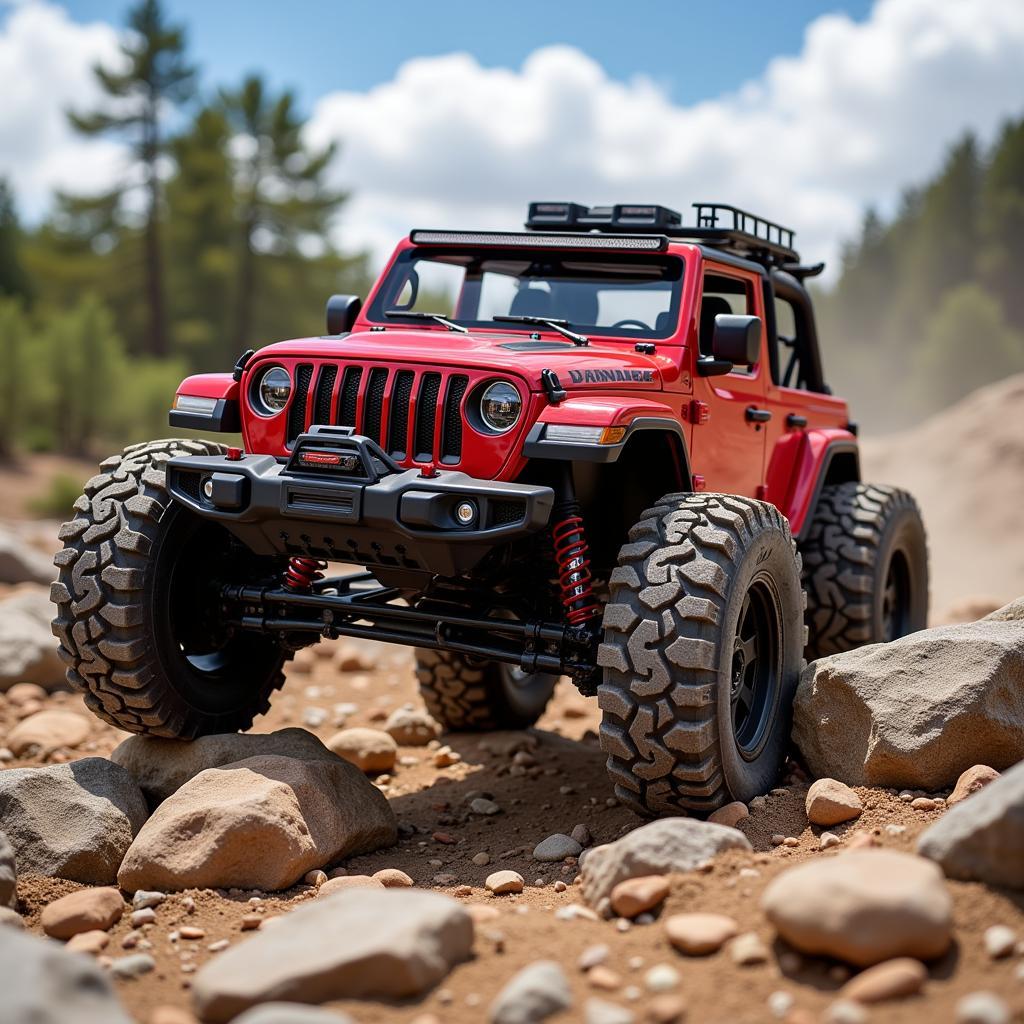 Remote control jeep on rocky terrain