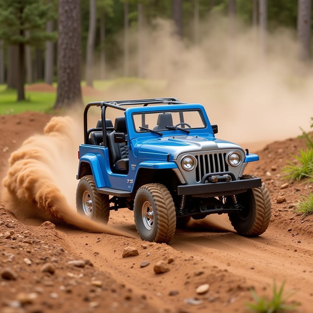 Remote control jeep racing on a track