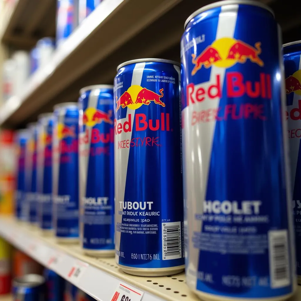 Red Bull cans on display in a Pakistani store