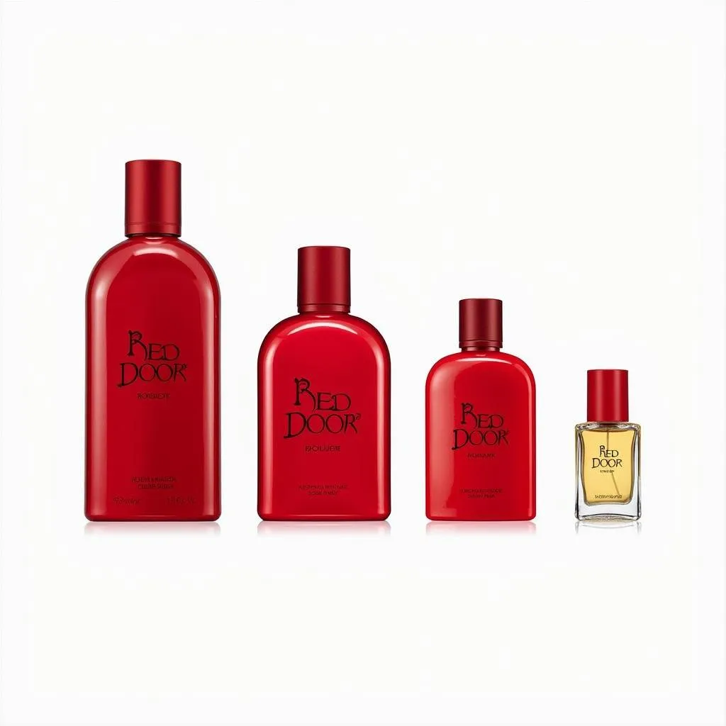 Red Door perfume bottles in various sizes.