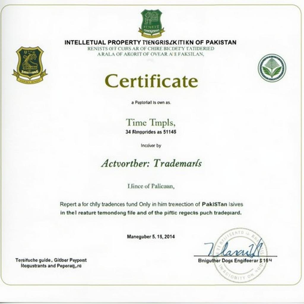 Sample Registered Trademark Certificate in Pakistan