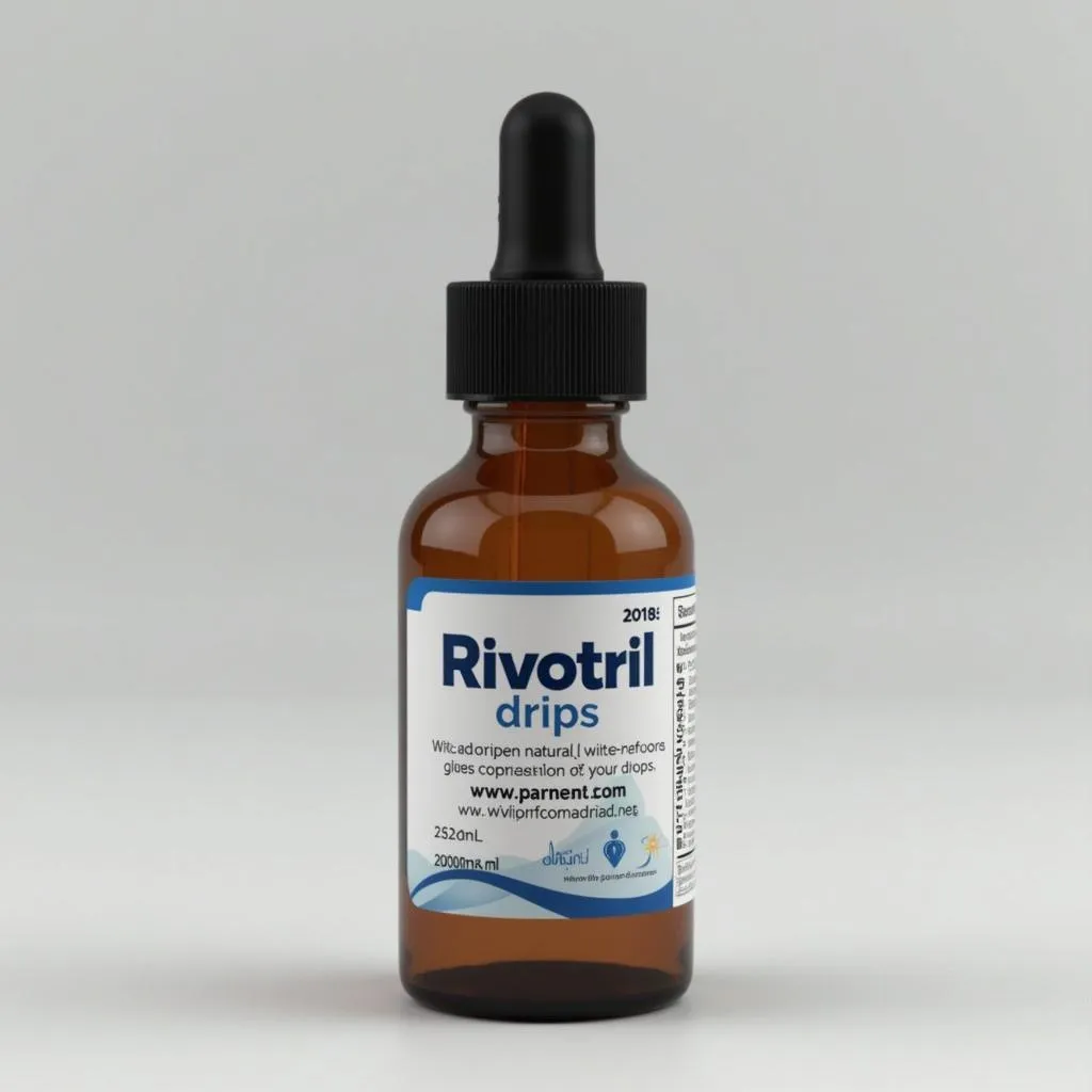 A person holding a prescription bottle of Rivotril drops