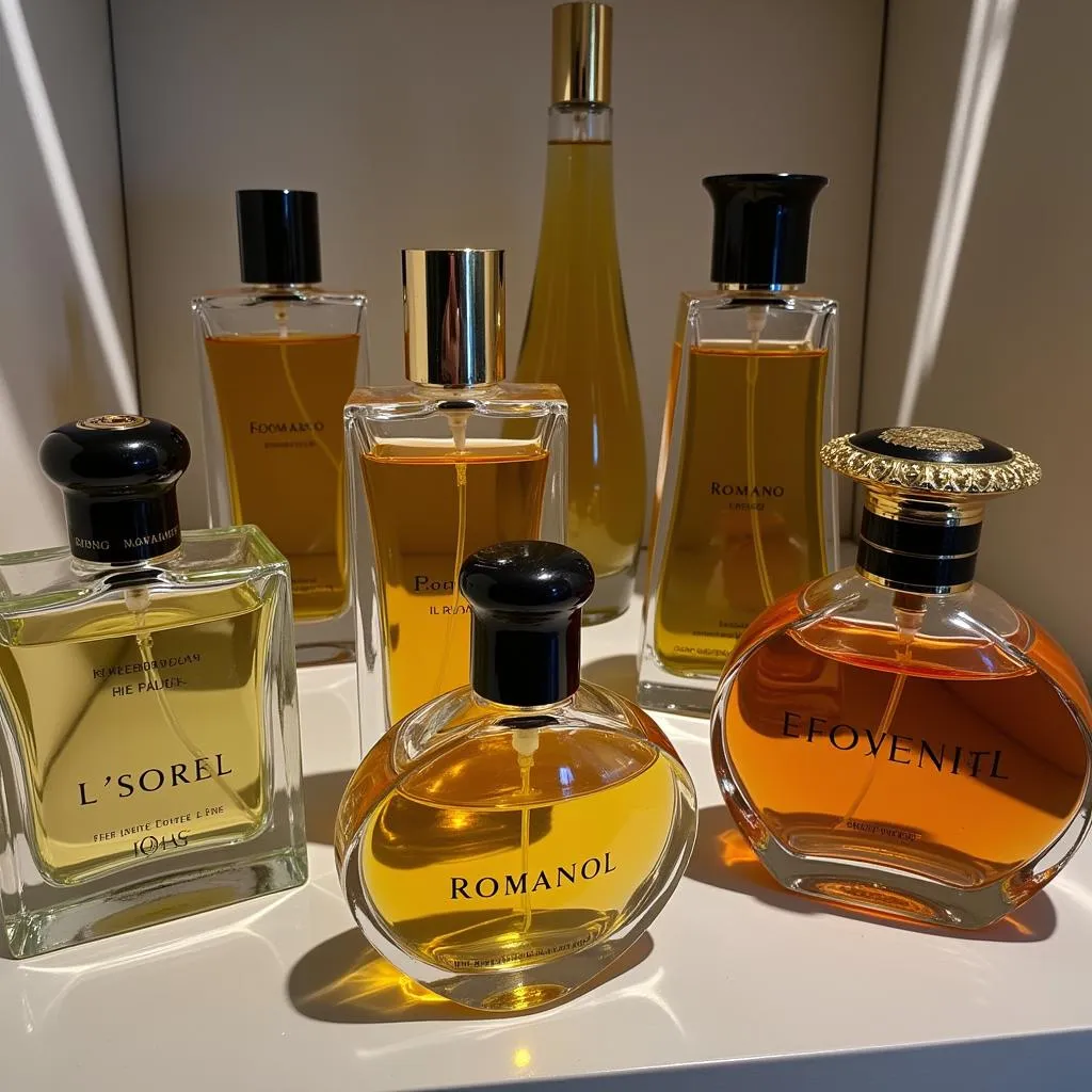 Romano perfume bottles on display