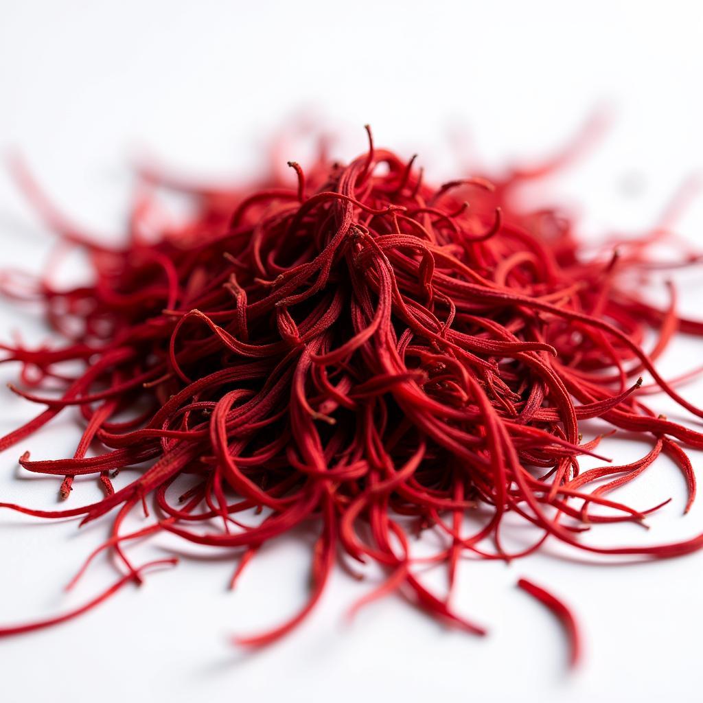 Close-up of high-quality saffron threads from Pakistan