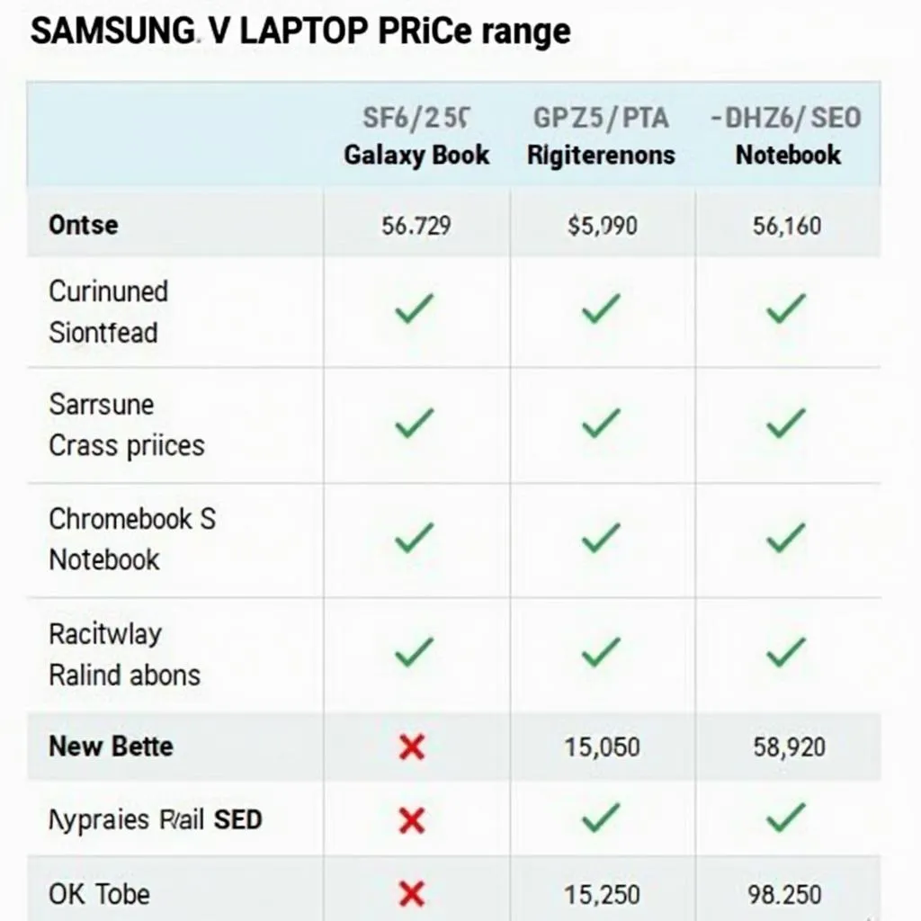 Samsung Laptop Price Comparison Table