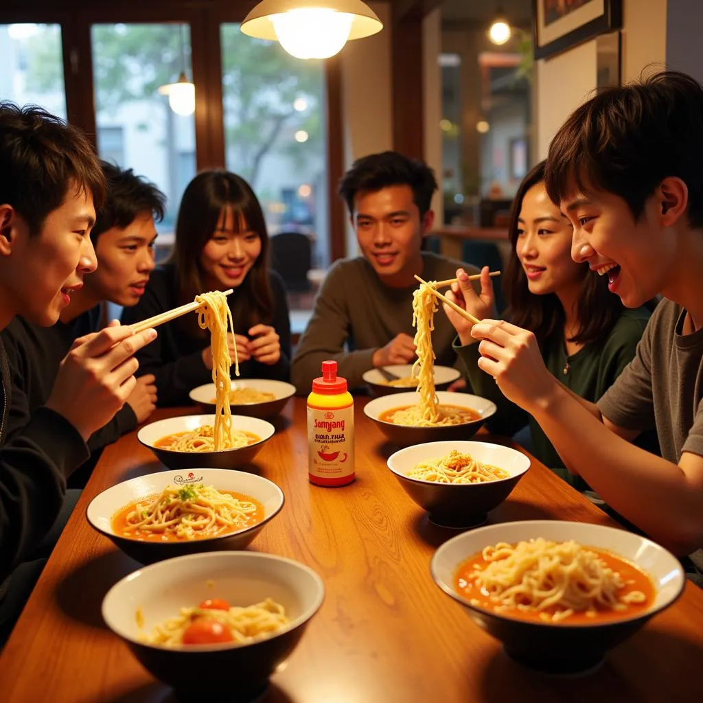 Group of Friends Attempting the Samyang Noodle Challenge