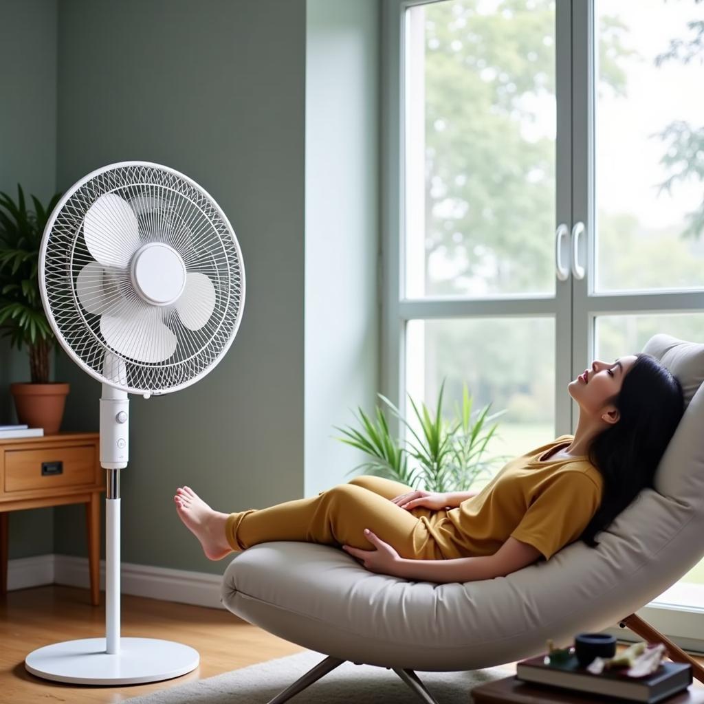 Customer Enjoying the Cool Breeze of a Khursheed Pedestal Fan