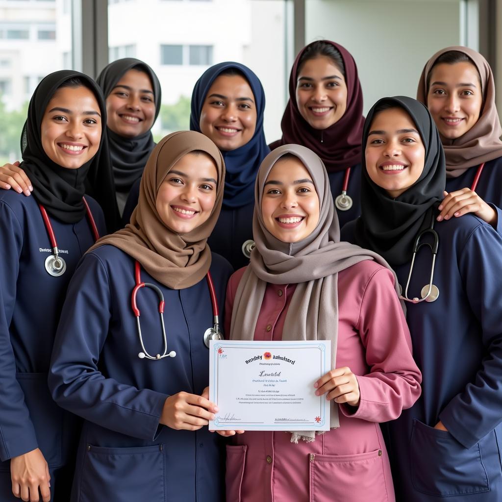 A group of medical students celebrating receiving a scholarship