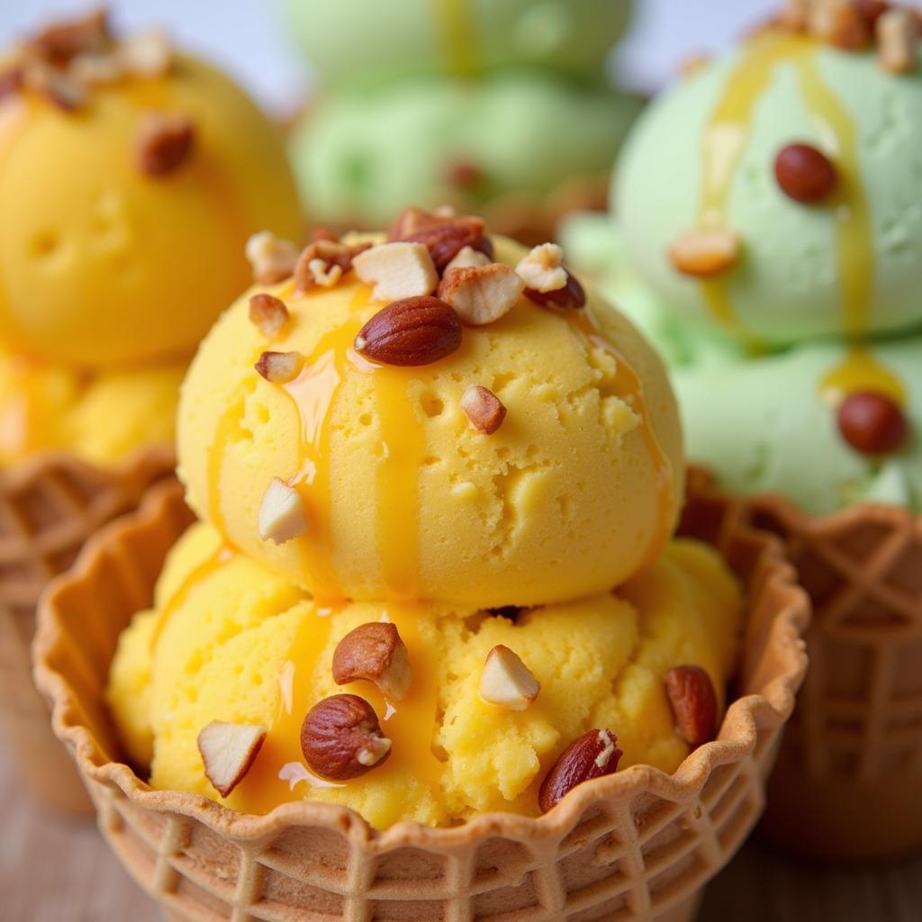 Scoops of Mango and Pistachio Ice Cream