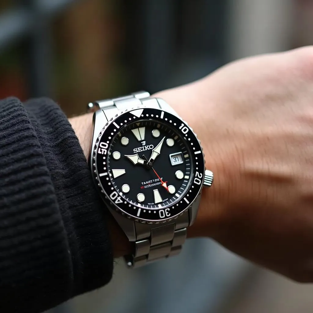 A Seiko 5 watch on a person's wrist