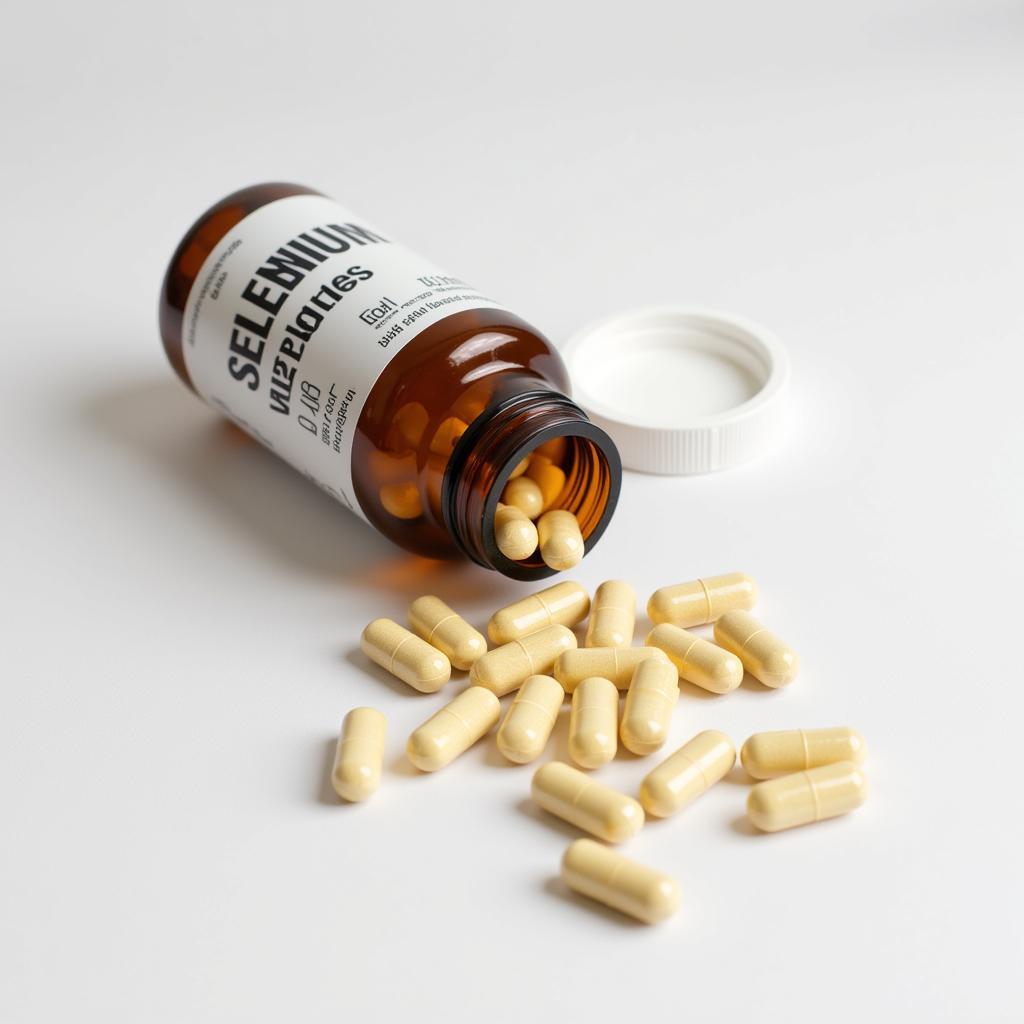 Selenium supplement bottle with pills