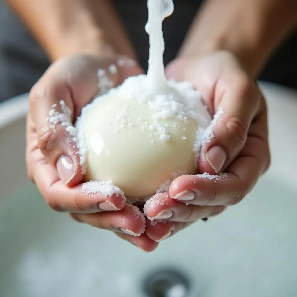 Shampoo Bar Lathered in Hands