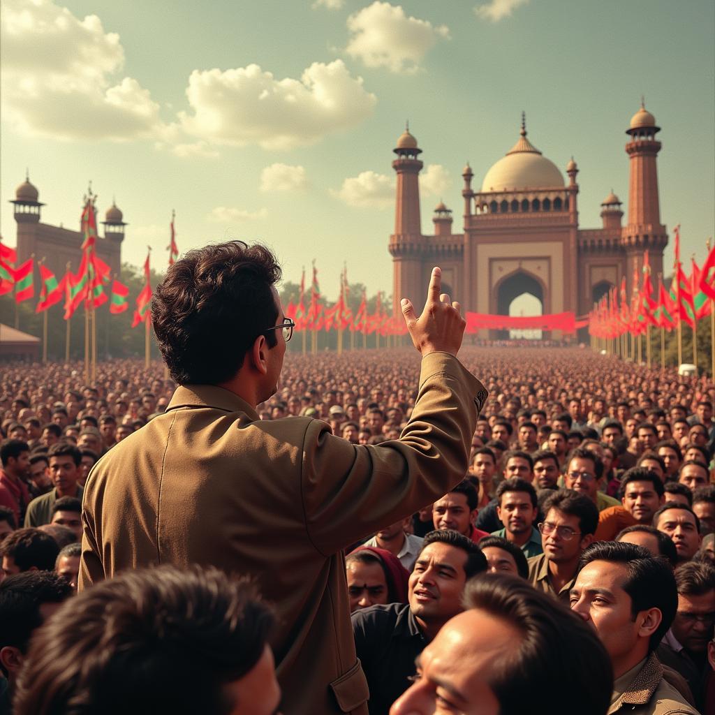 Sheikh Mujibur Rahman addressing a crowd