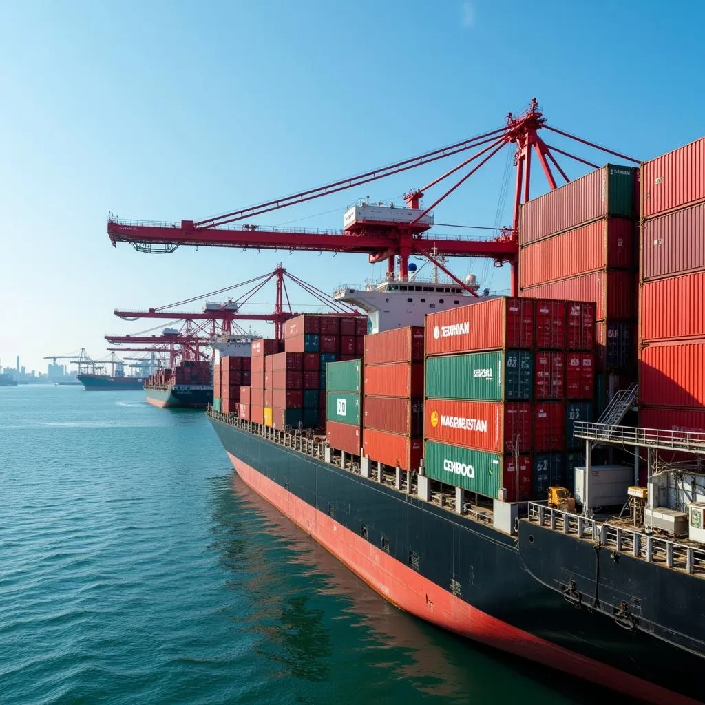 Containers stacked at a bustling port, ready for shipping from China to Pakistan