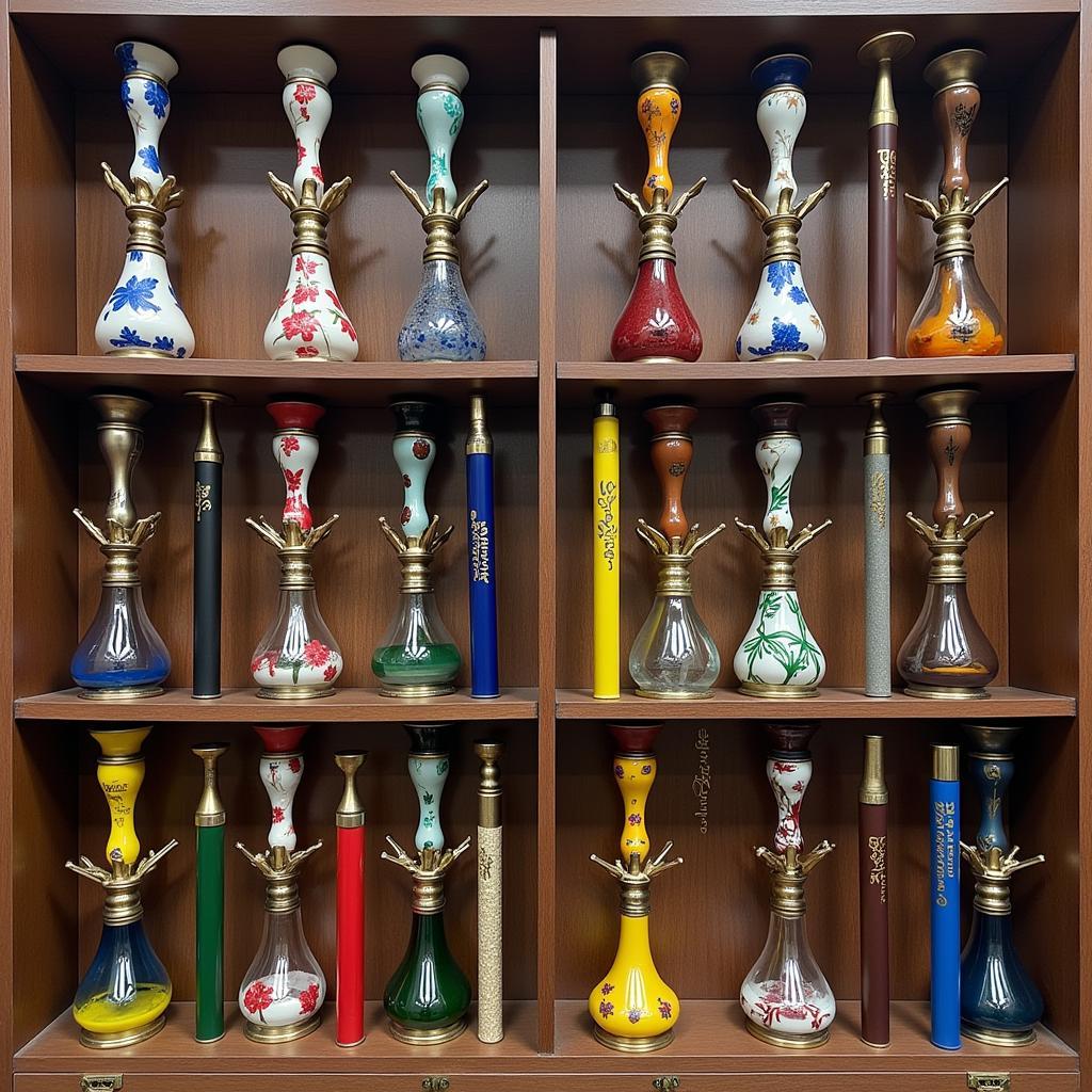 Variety of shisha pens displayed in a shop