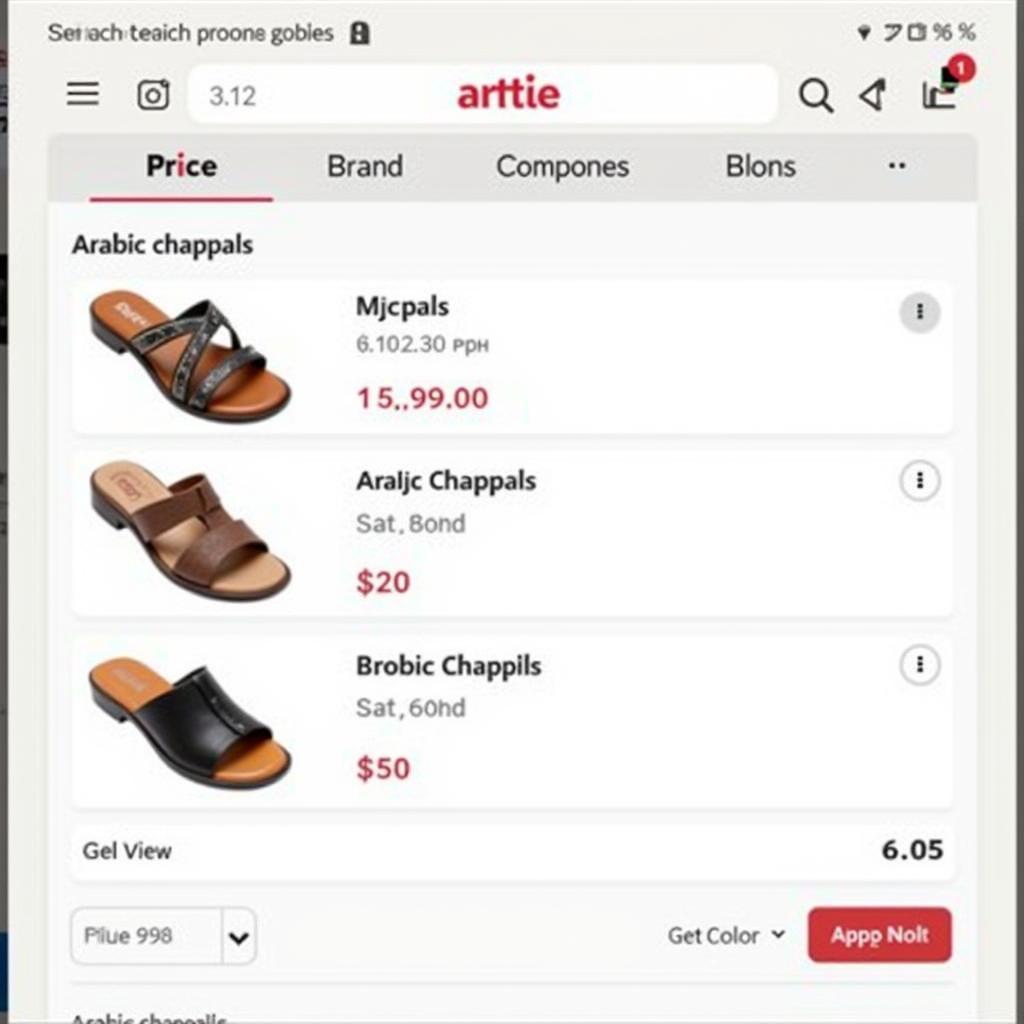 Browsing Arabic chappals on an e-commerce platform