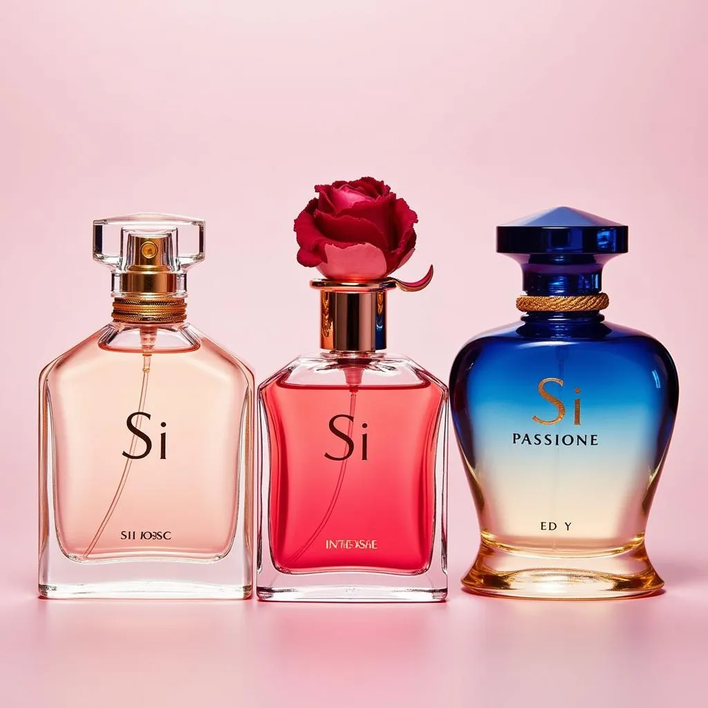 Si Perfume Variants: A collection of different Si perfume bottles, showcasing the variety of scents and sizes available.