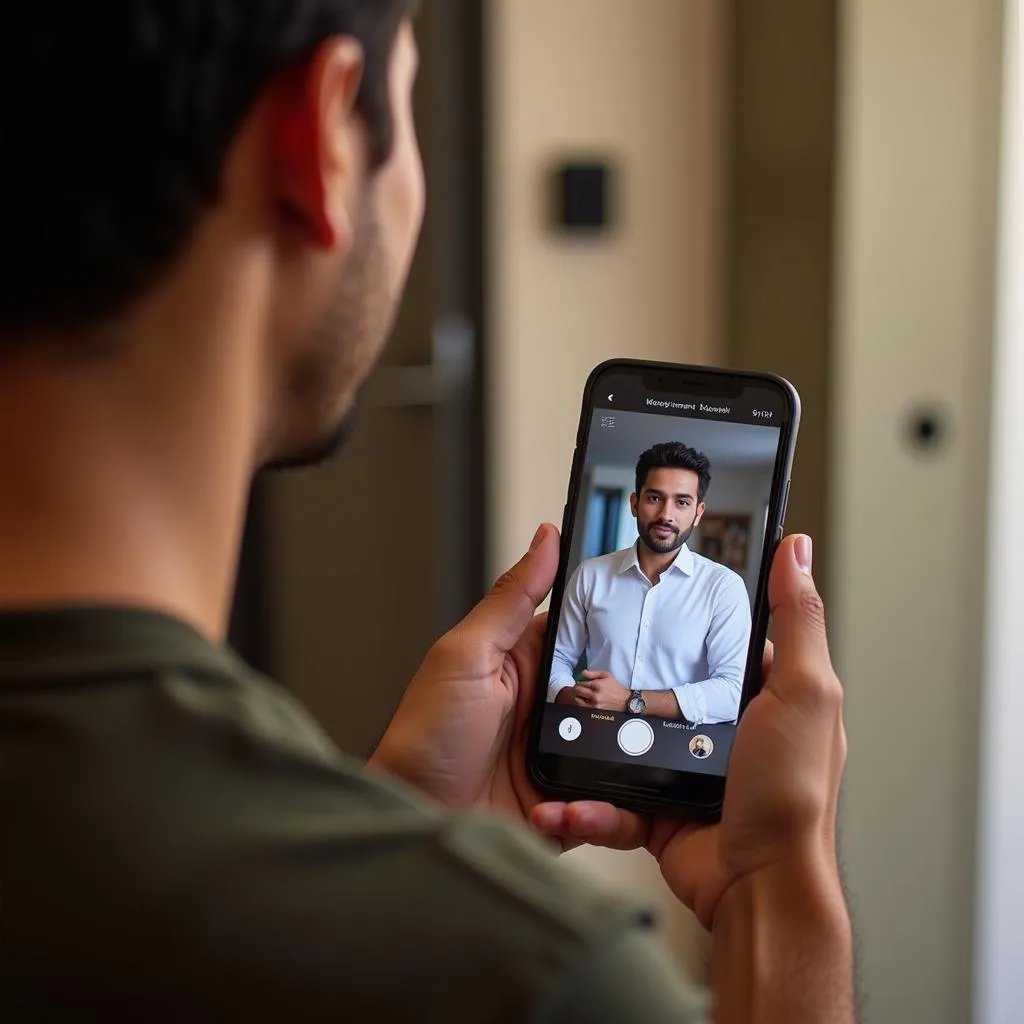 A person in Pakistan using a smartphone app to control a smart doorbell