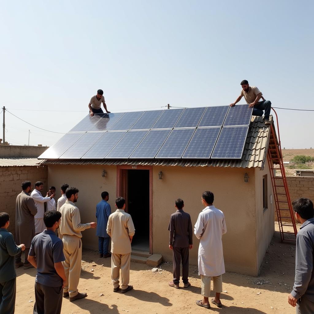 Solar Panel Installation in a Pakistani Village