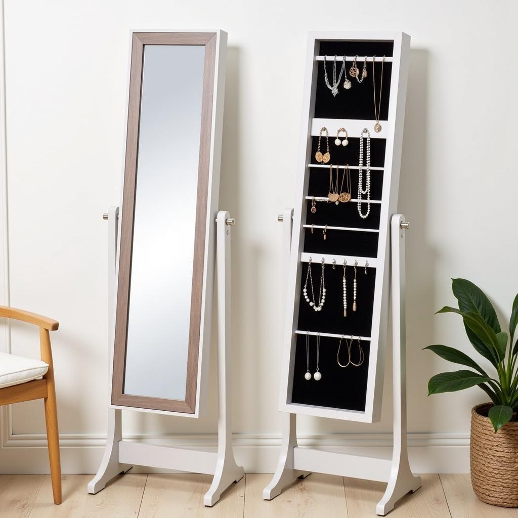 Standing Mirror with Built-in Jewelry Storage