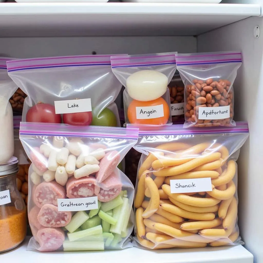 Storing food in freezer using zip lock bags