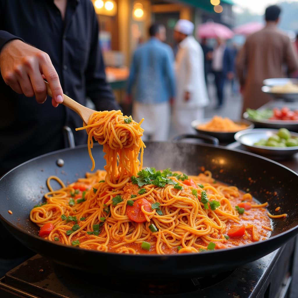 Street Food Spicy Noodles in Pakistan