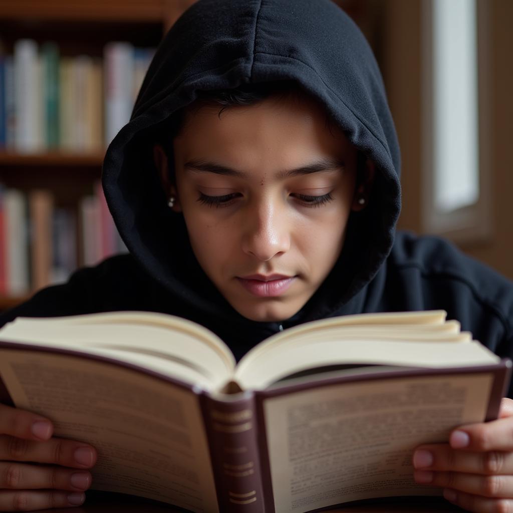 Pakistani Student Studying a Cambridge Book