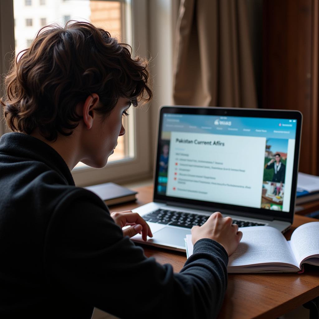 Student studying Pakistan current affairs for an exam