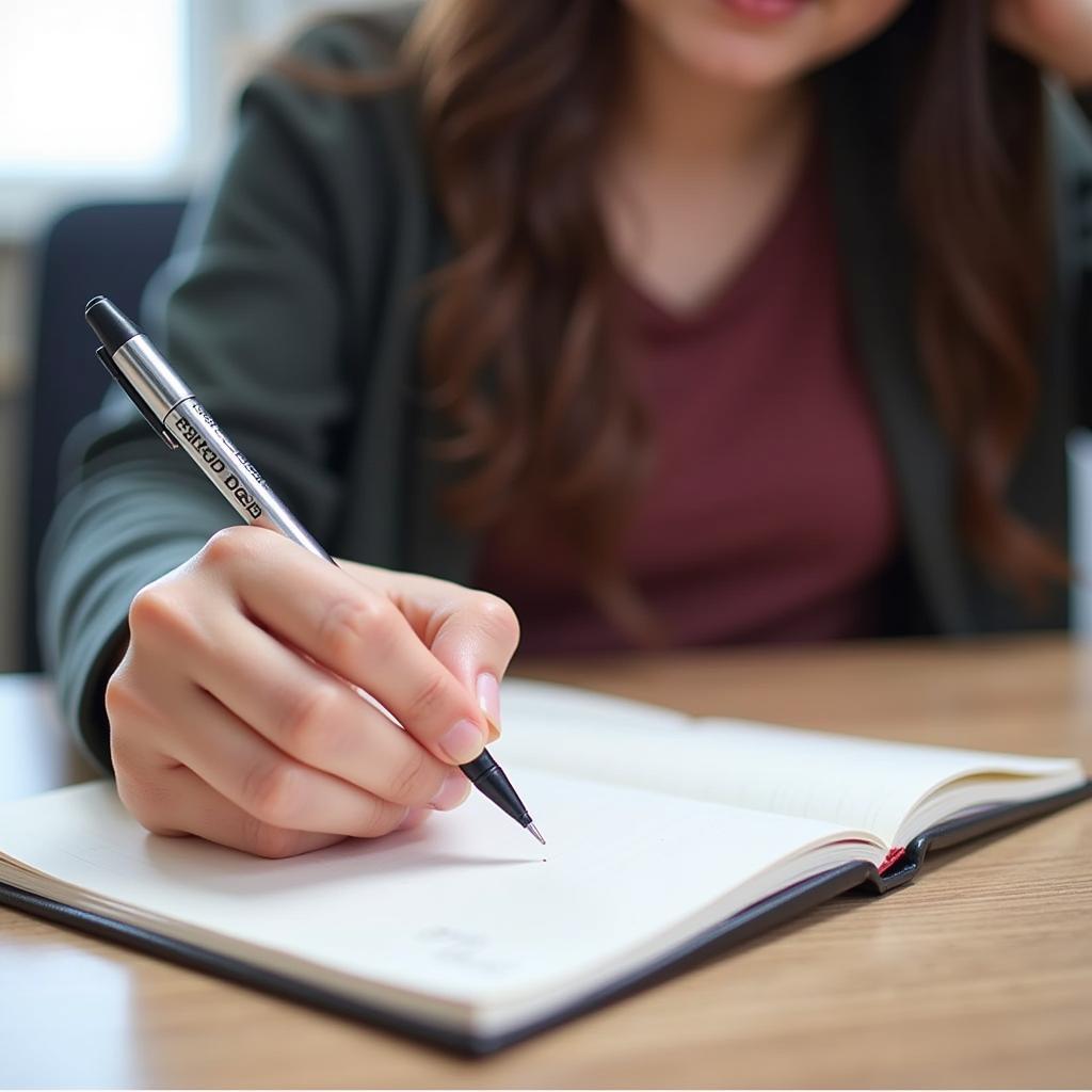 Student Utilizing a Gel Pen for Note-Taking