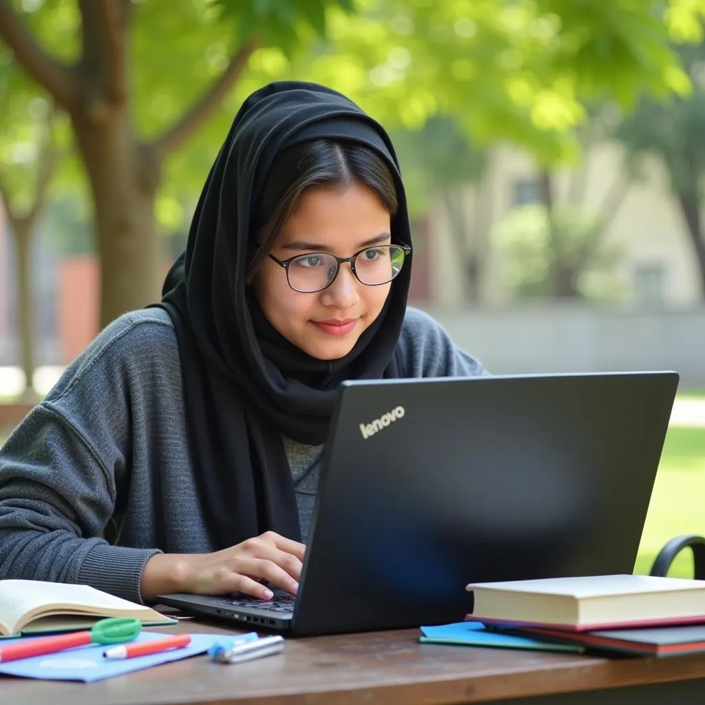 Pakistani Student Studying with Lenovo Ideapad