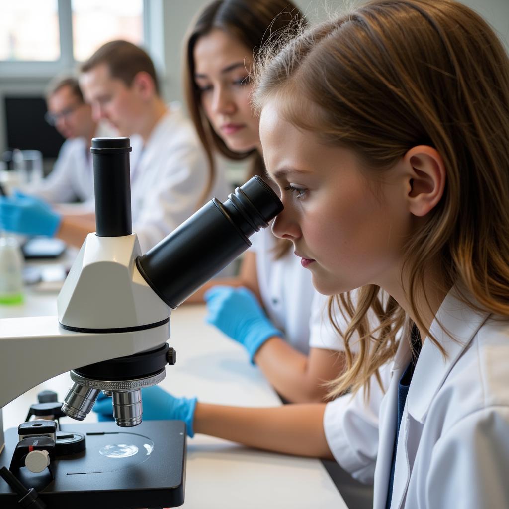 Student Using Microscope in Lab