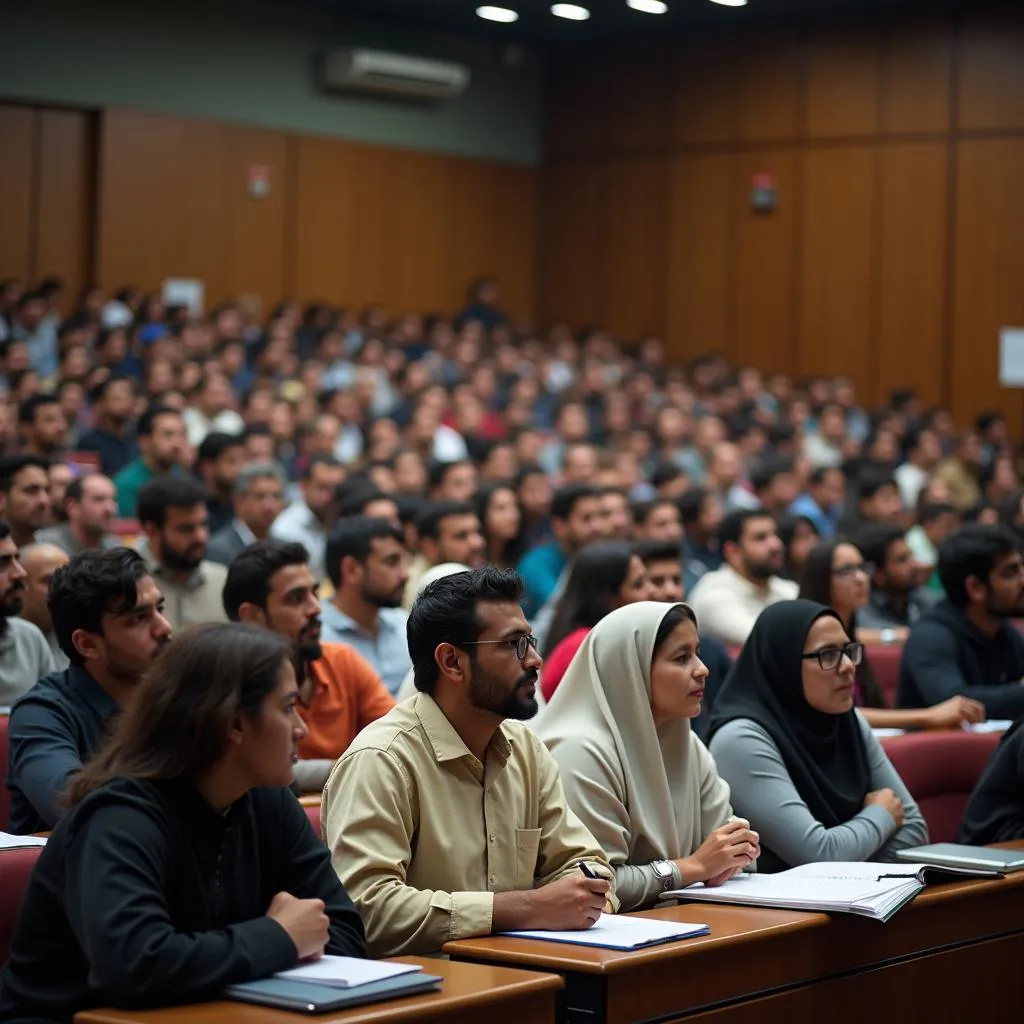 Students attending a lecture in Pakistan