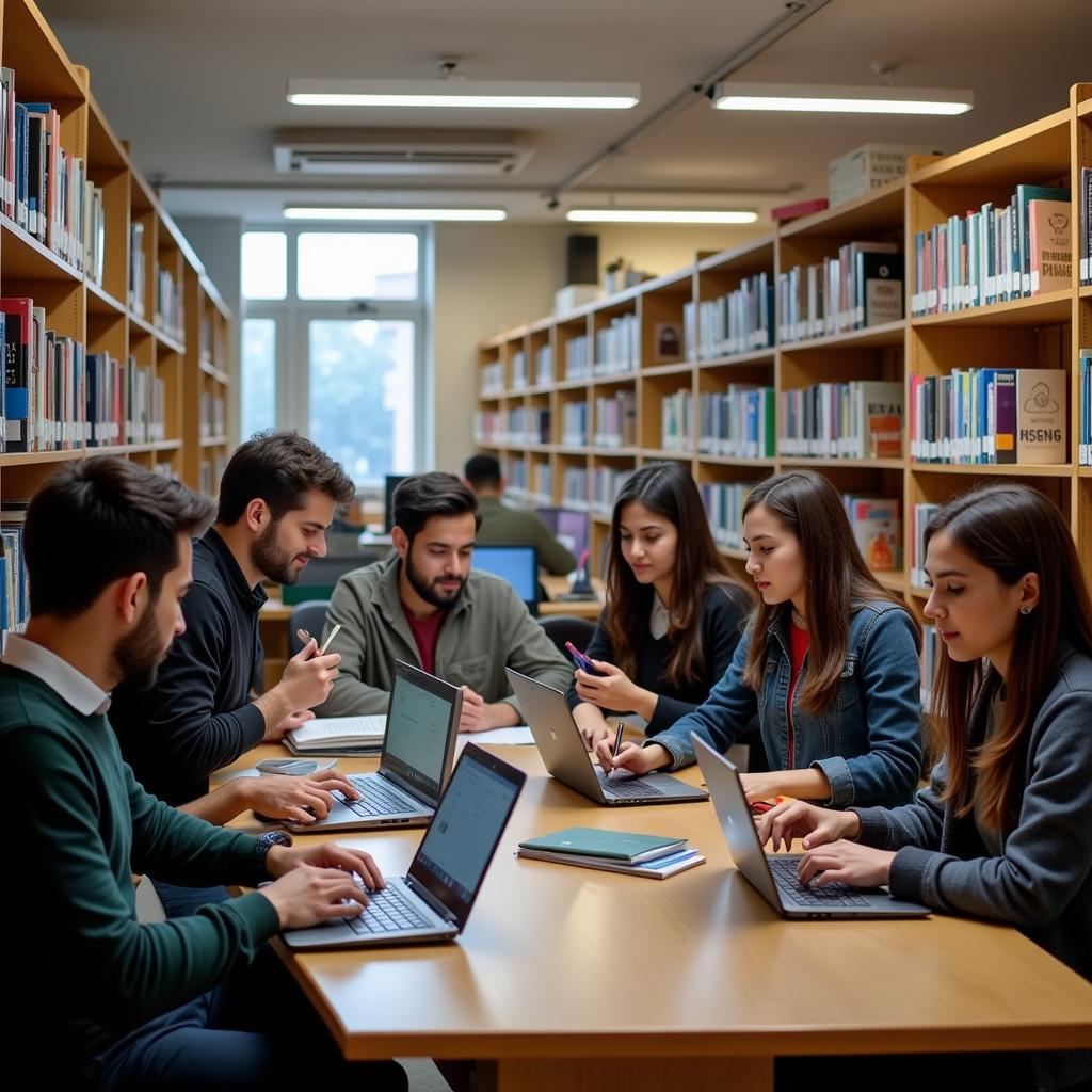 Students Studying in a University Library in Pakistan