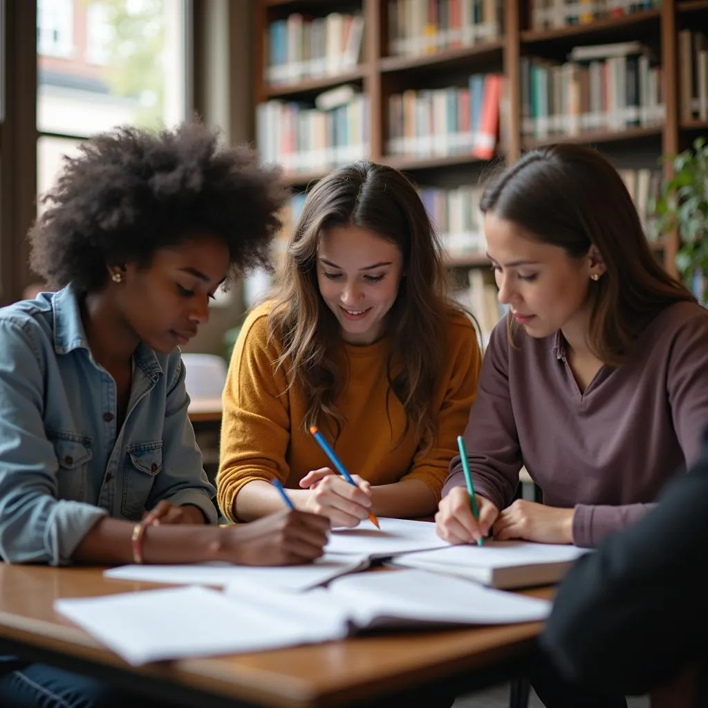 Students Studying Together in a Library