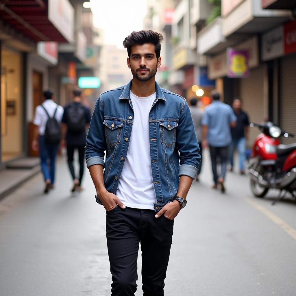 Man in Lahore Wearing a Stylish Jeans Jacket