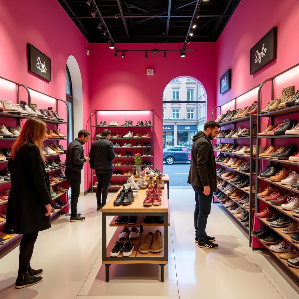 Women trying on trendy shoes at a Stylo store